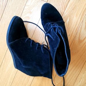 Madden Girl black faux suede wedge booties